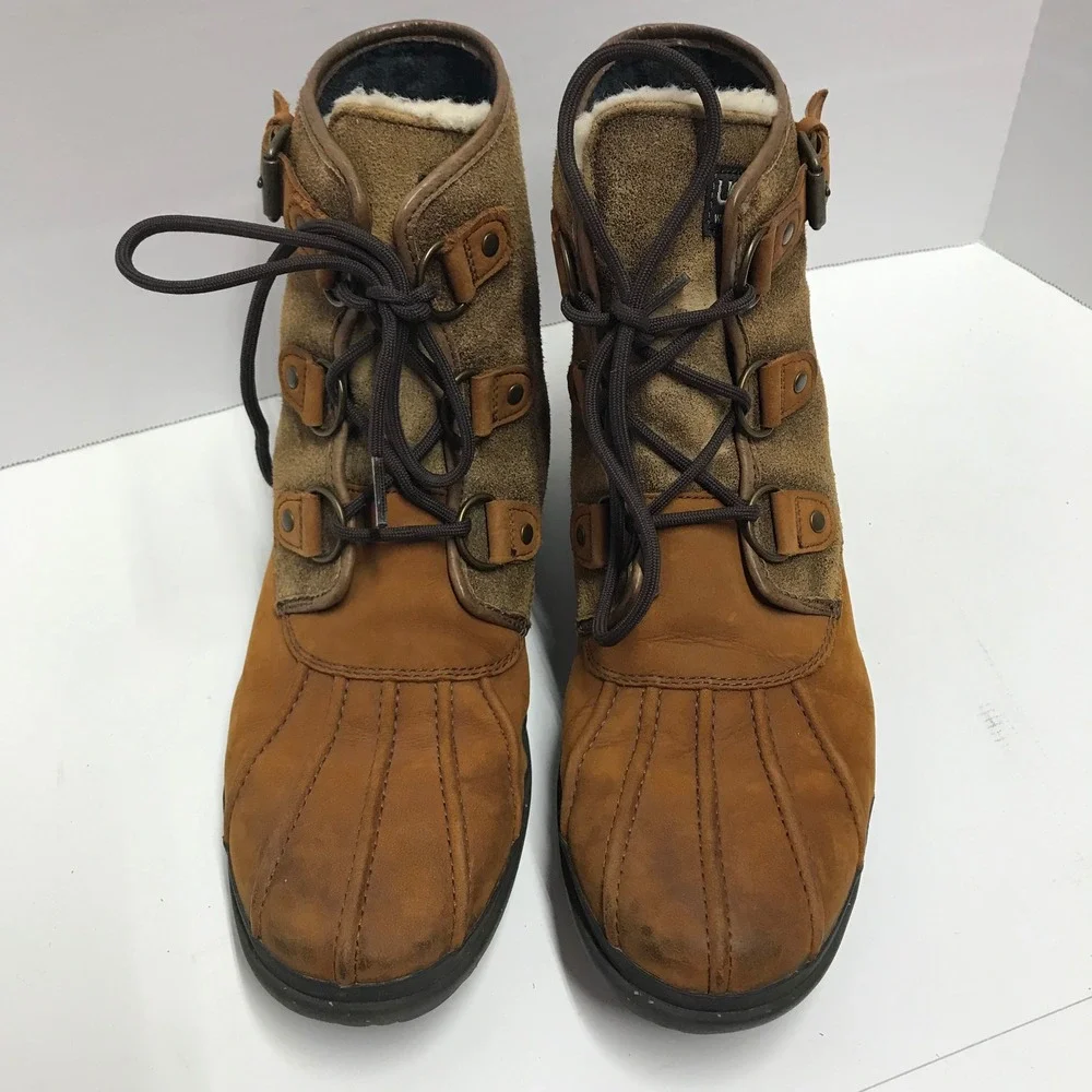 UGG Australia Adirondack Waterproof Duck Boots Brown Leather Suede Shearling - Picture 6 of 16